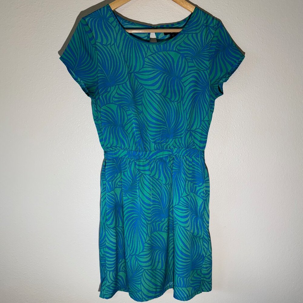 GAP Tropical Leaf Blue‎ Green Pullover Dress with Pockets Size S